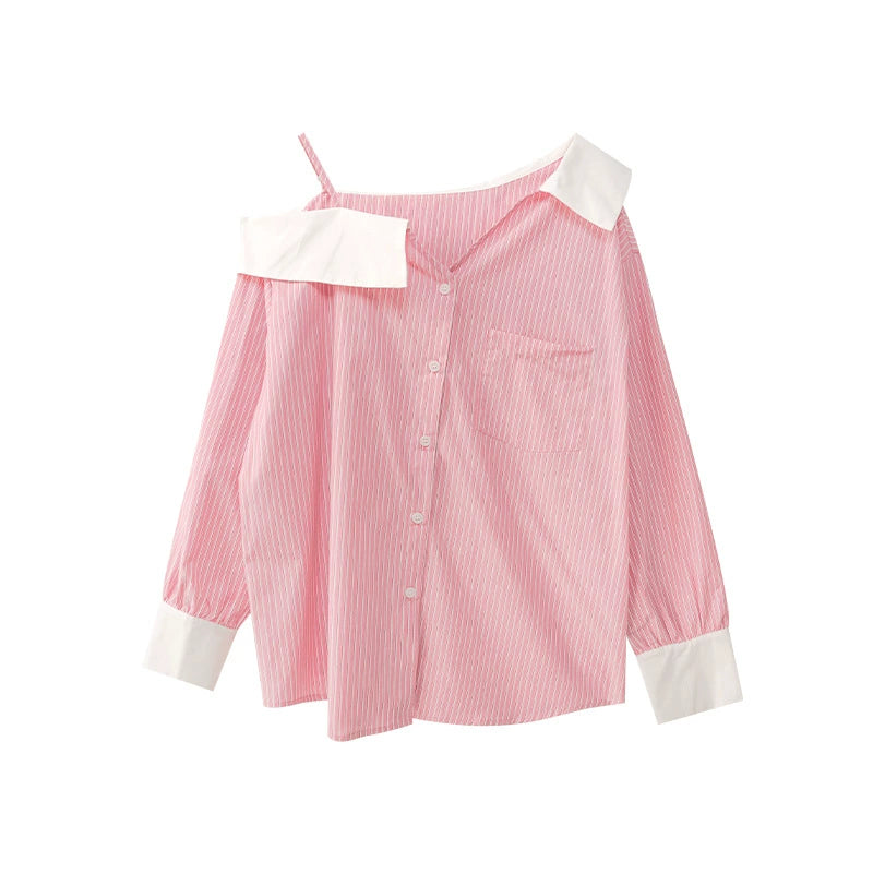 アシンメトリー配色カラーシャツ(2colors)