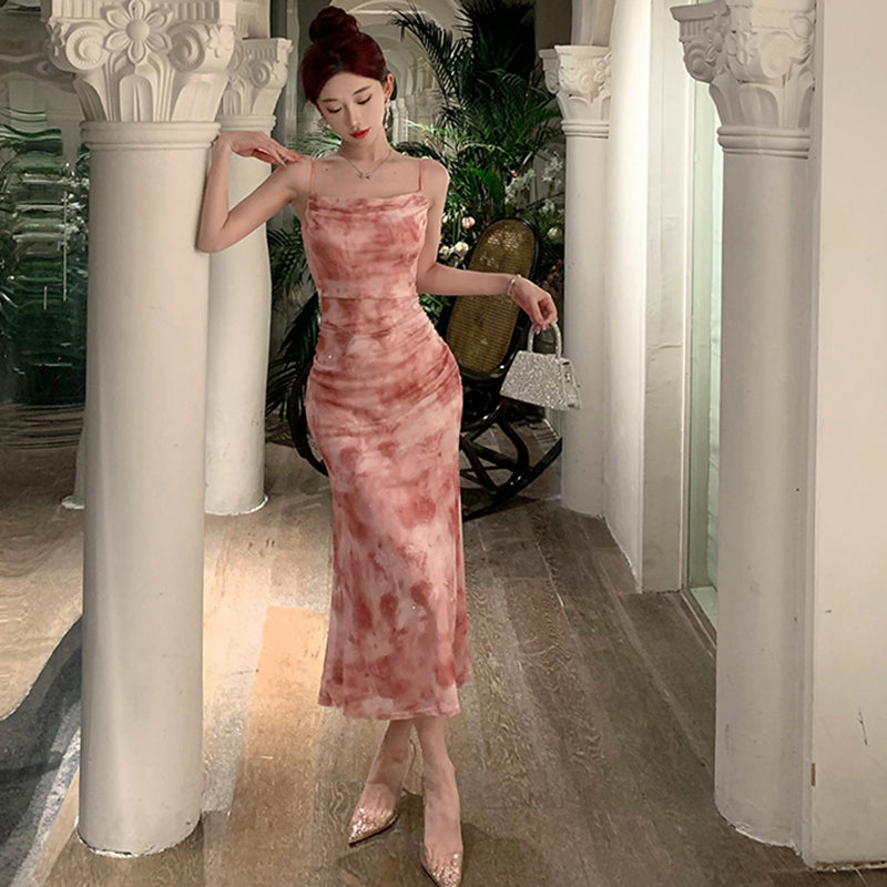 タイダイ柄グラデーションドレープドレス