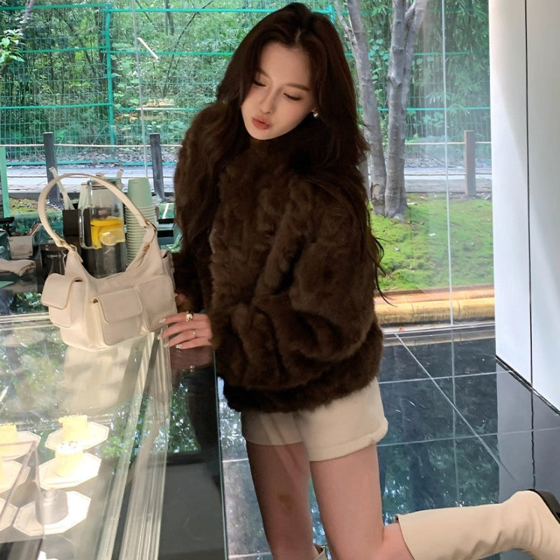 フェイクミンクスタンドカラージャケット(3colors)