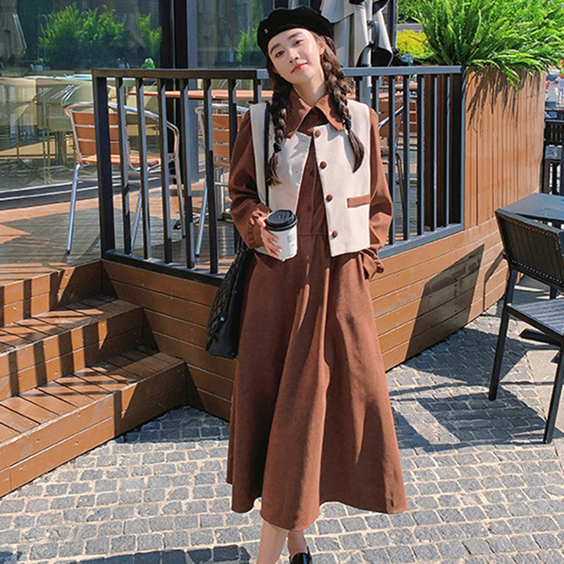 【即納】2WAYバイカラーベスト×ワンピースセット