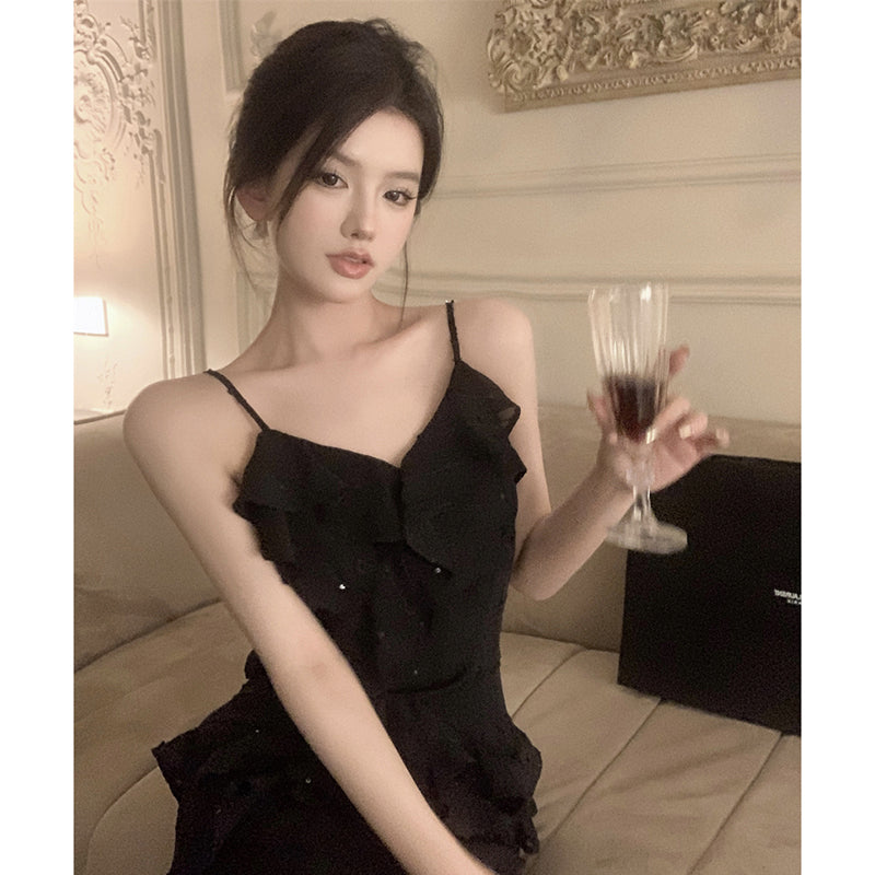 フレンチシック Vネックフリルキャミドレス