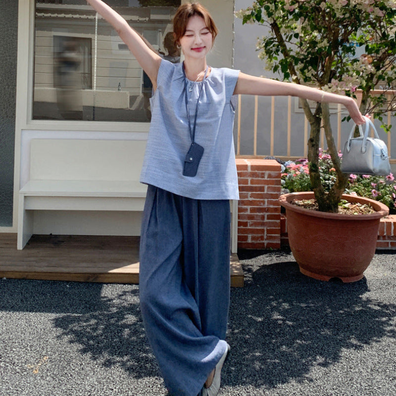 ノースリーブトップス×ワイドパンツセット