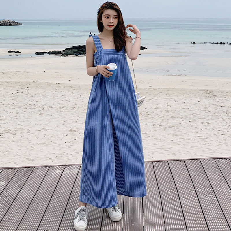 バックリボンストライプロンパース