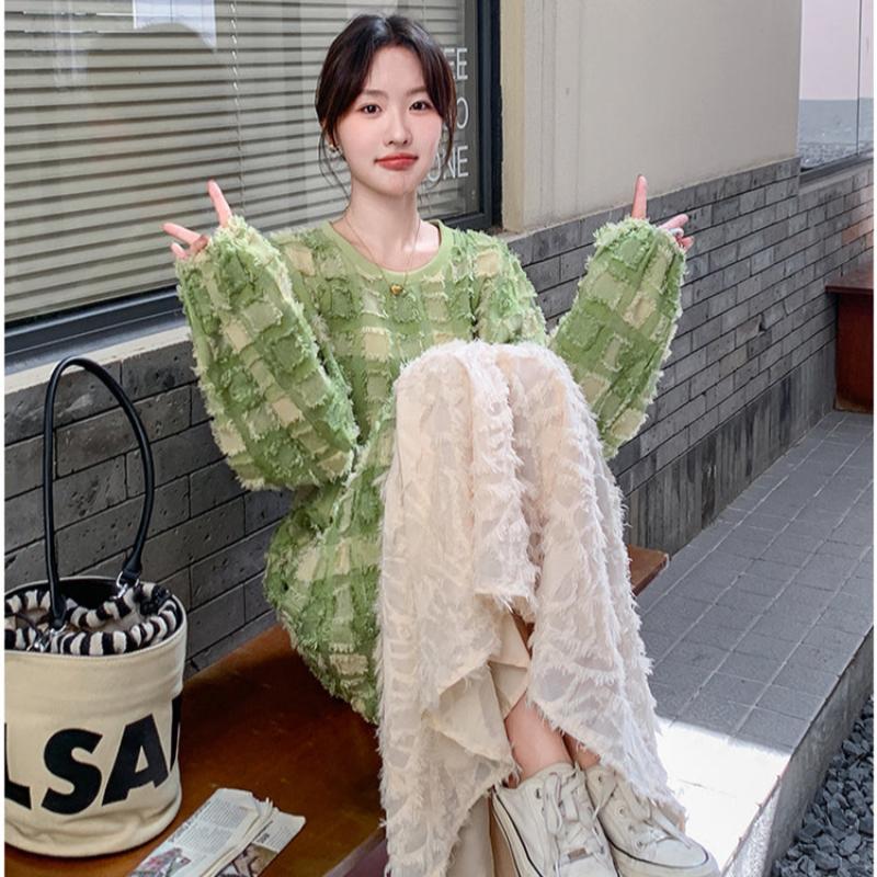 グリーンエンボスチェックワンピース