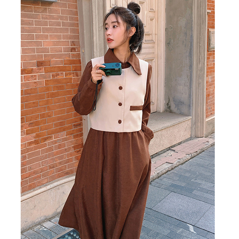 【即納】2WAYバイカラーベスト×ワンピースセット