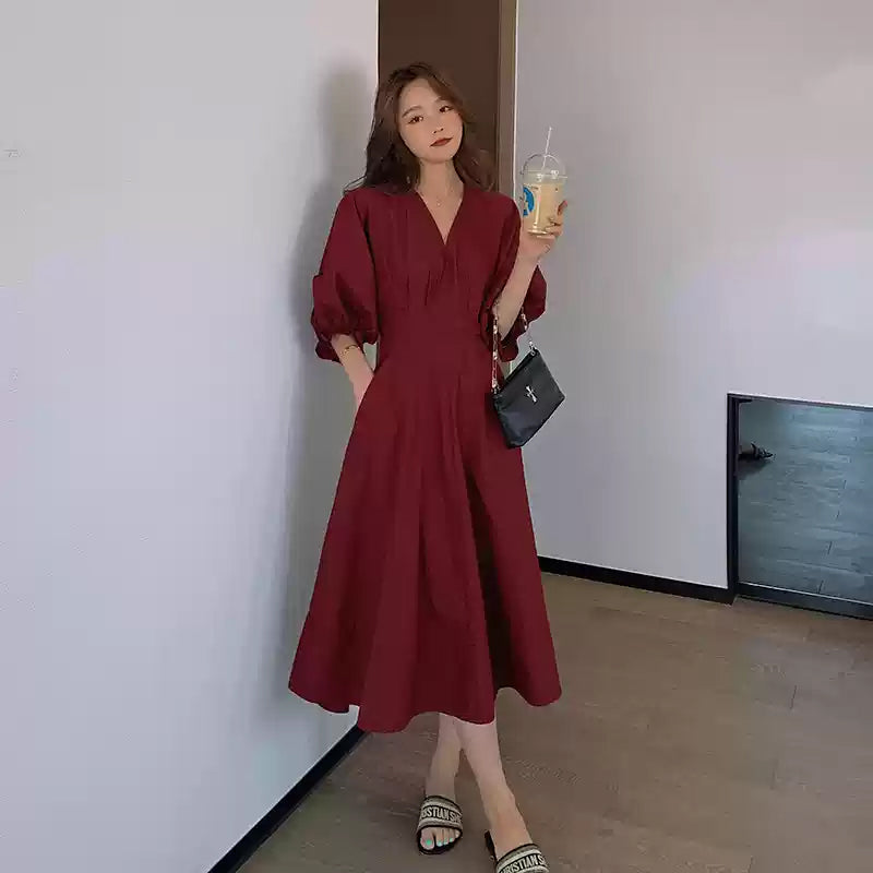 パフスリーブフレアワンピース(2colors)