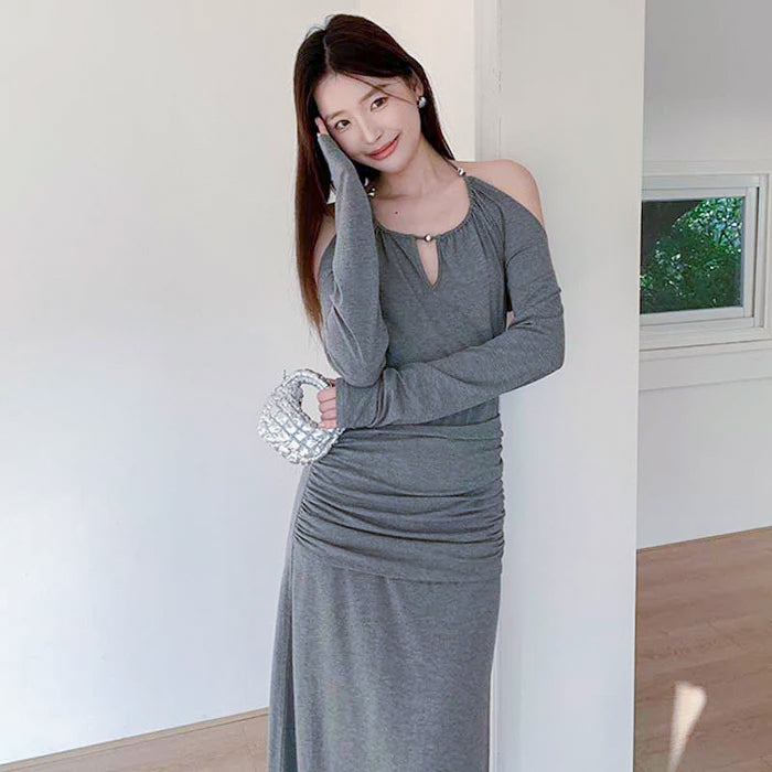 ホルターネックドレープワンピース(2colors)