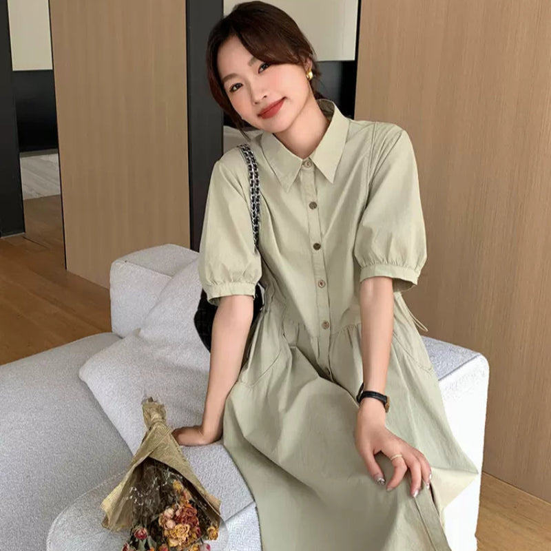 ナチュラルグリーンシャツワンピース