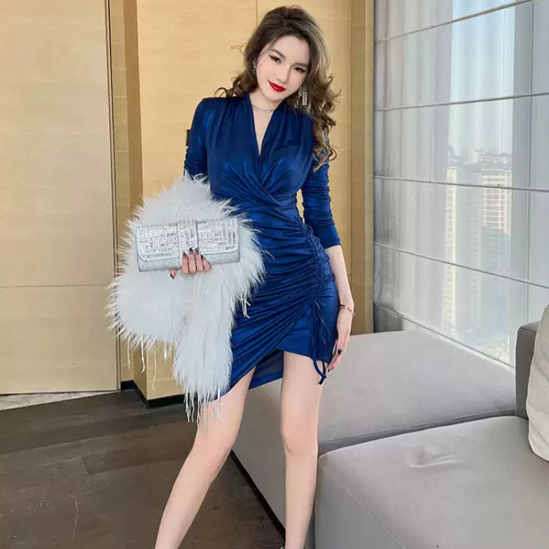 ロイヤルブルーシャーリングミニドレス