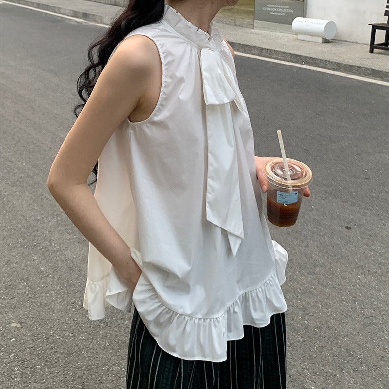フリルボウタイノースリーブブラウス