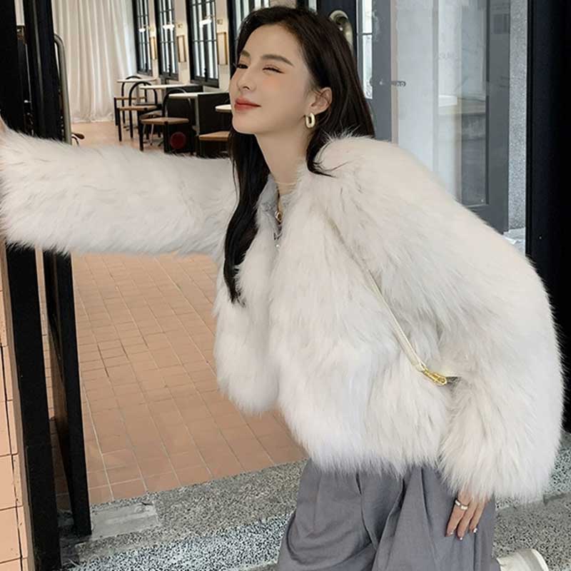 【即納】ボリュームファーコート(ベージュ)