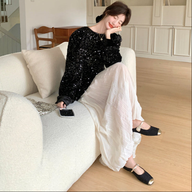 ラメトップス×ワッシャースカートドッキングワンピース