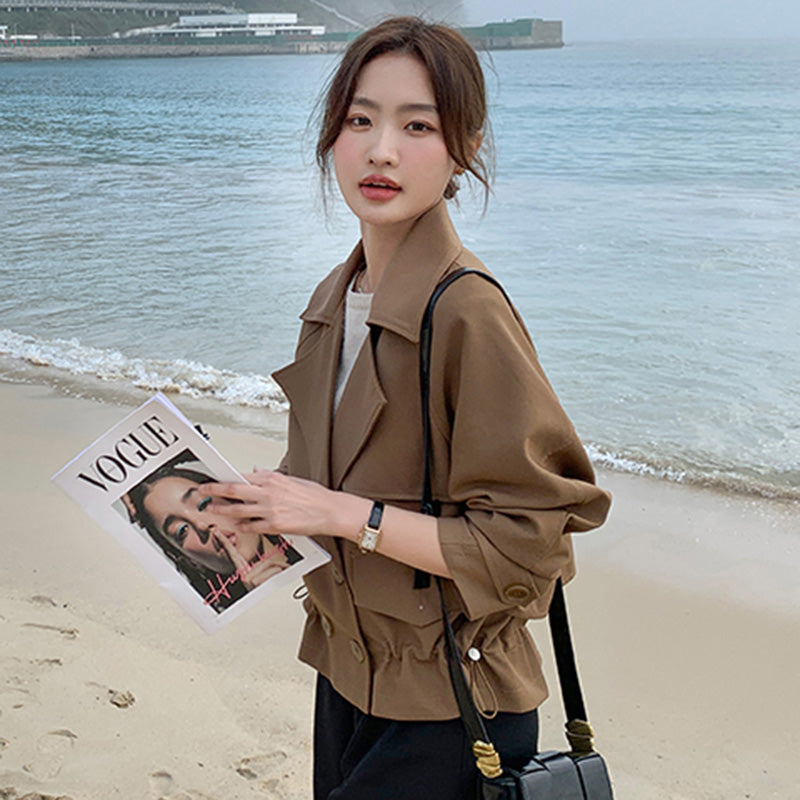 ドローストリングショート丈トレンチ