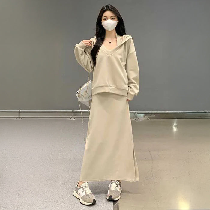 スウェットフーディー×ホルターネックワンピース(4colors)