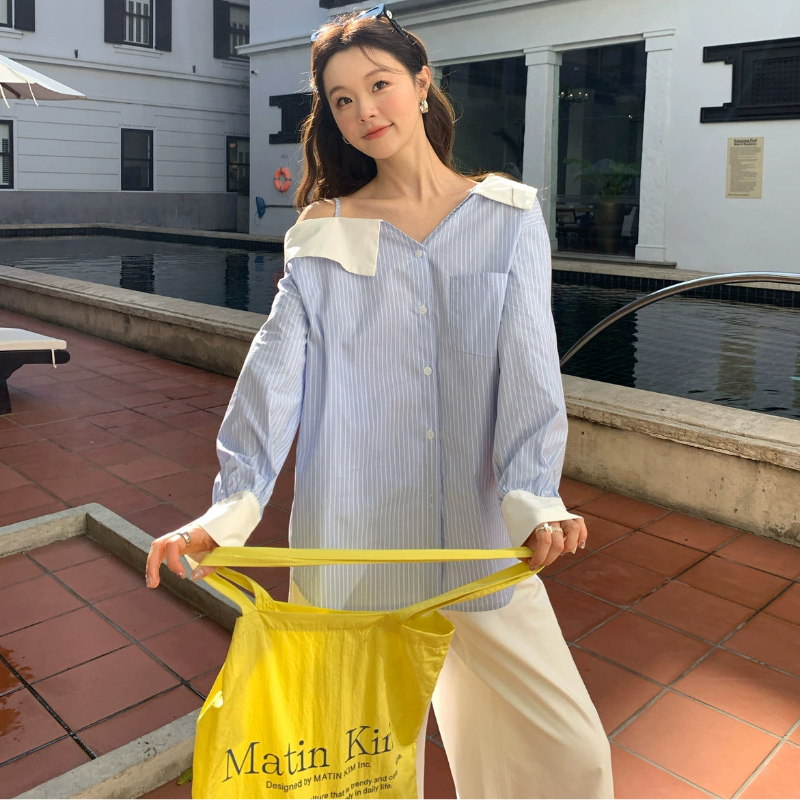 アシンメトリー配色カラーシャツ(2colors)