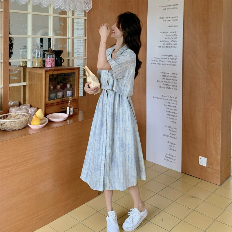 サイドドロストストライプシャツワンピース