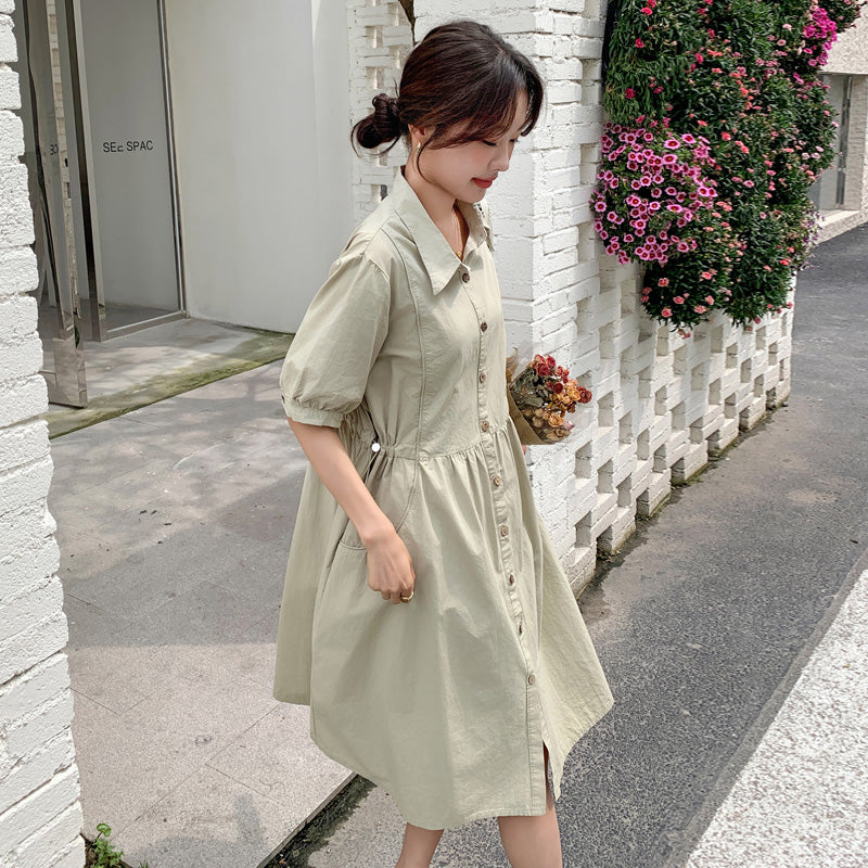 ナチュラルグリーンシャツワンピース