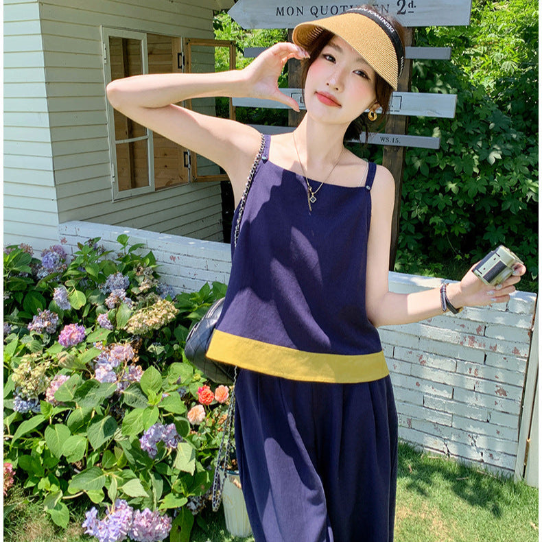 バイカラーキャミソール×ワイドパンツセットアップ