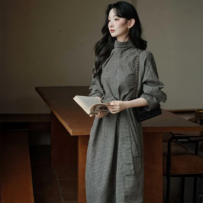 ウエストリボンチェックワンピース