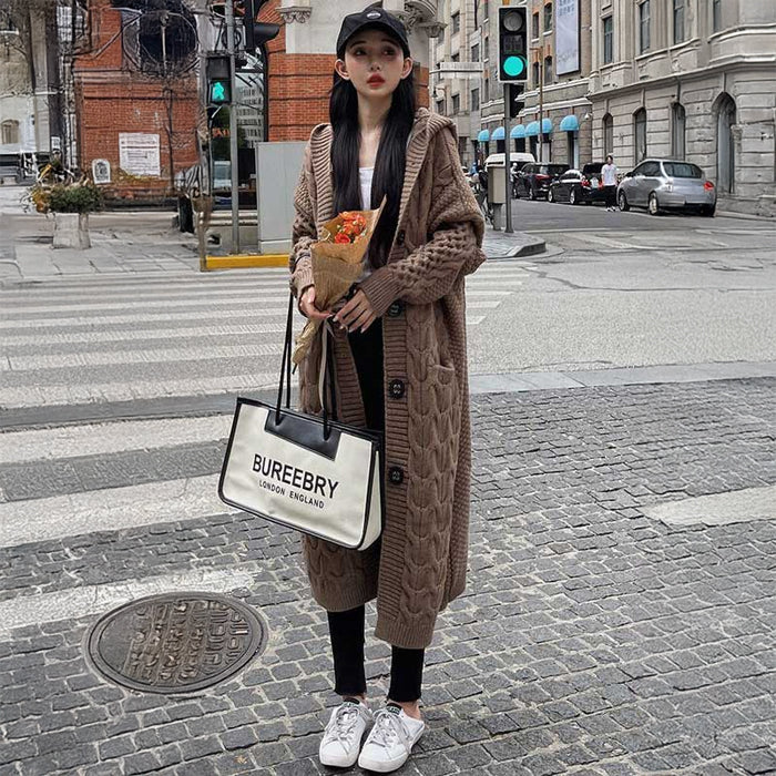 フーデッドケーブルロングカーディガン(5colors)