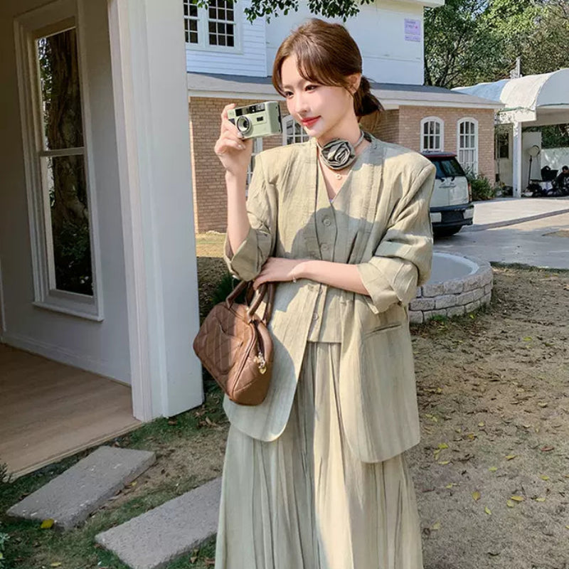 スマッジカラースリーピーススカートスーツ