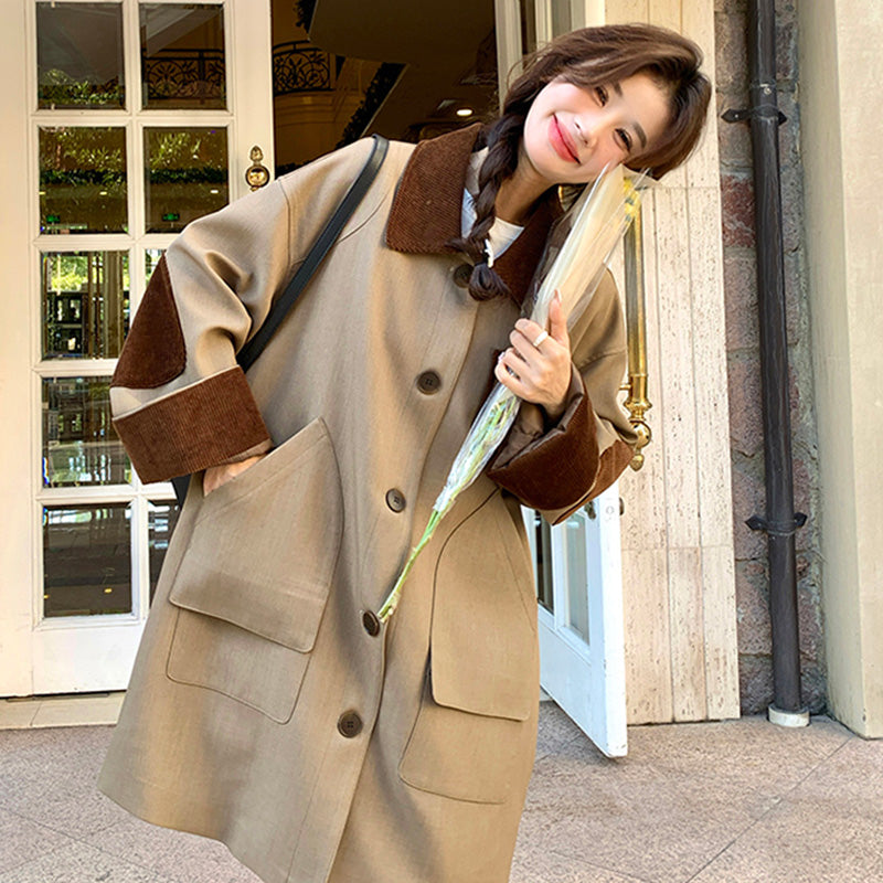 オーバーサイズバイカラーミディ丈トレンチコート