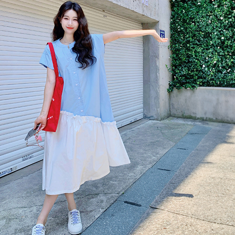 アシンメトリー切り替えシャツワンピース