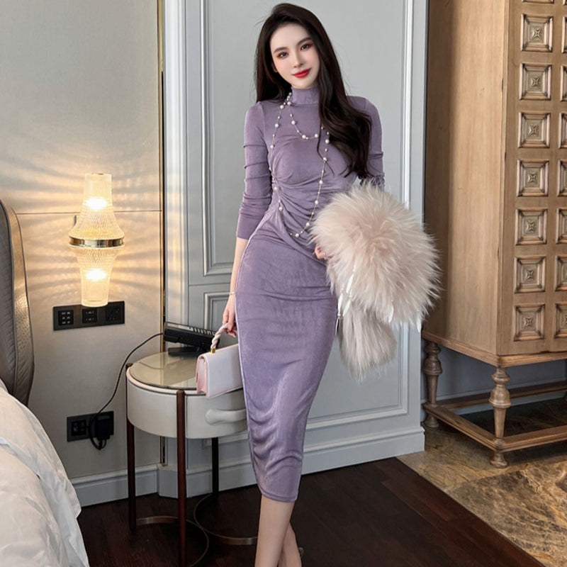 ハイネックスリムラインドレス(6colors)