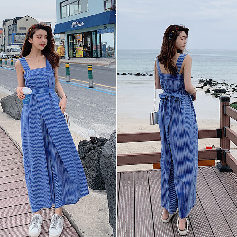 バックリボンストライプロンパース