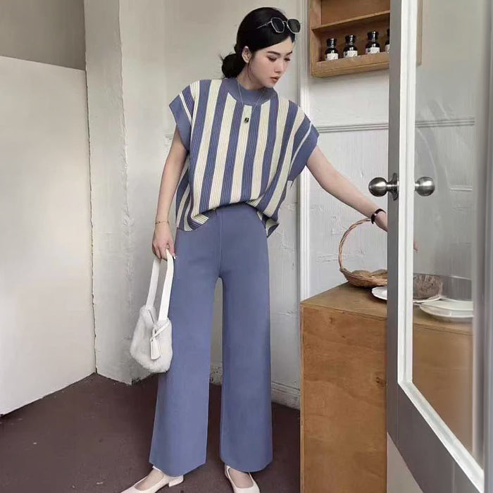 ストライプニット×リラックスパンツ(6colors)