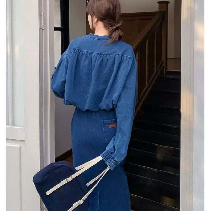 デニムトレーナー×タイトスカートセット