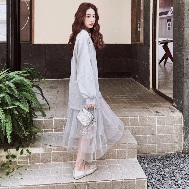 チュールドッキングスウェットワンピース