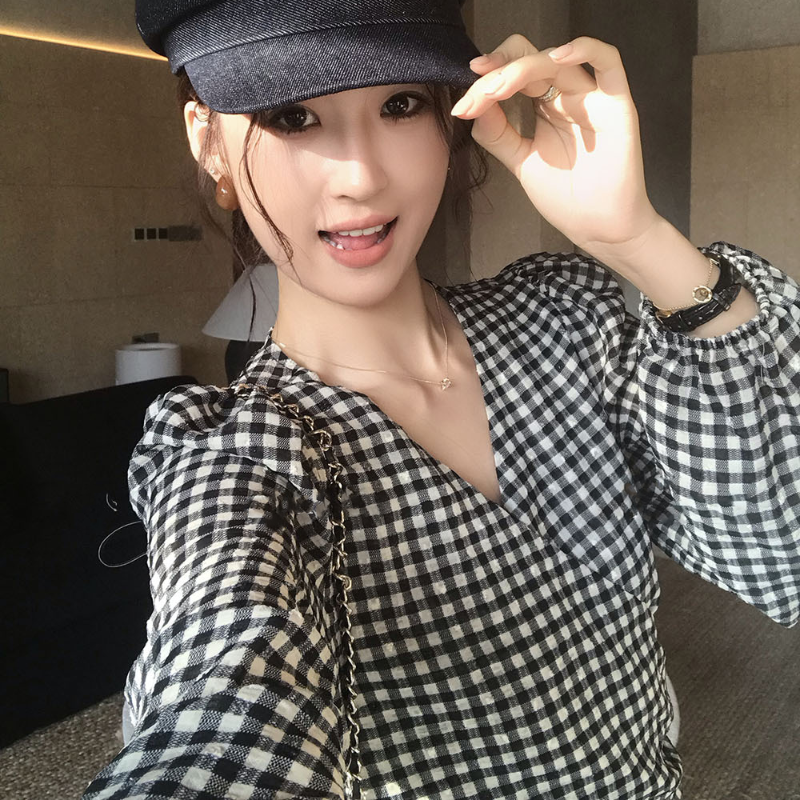 カシュクールチェックブラウス(3colors)