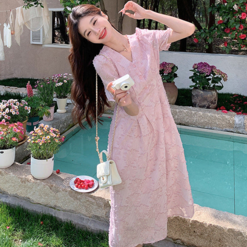 フラワーデザインVネックワンピース