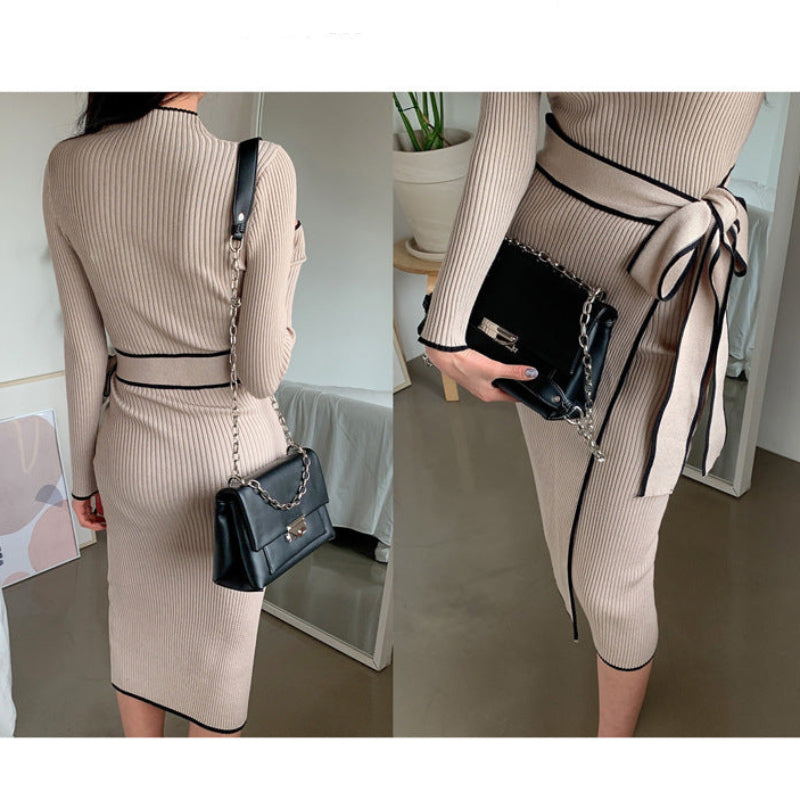 バイカラーラインミドルネックワンピース(2colors)