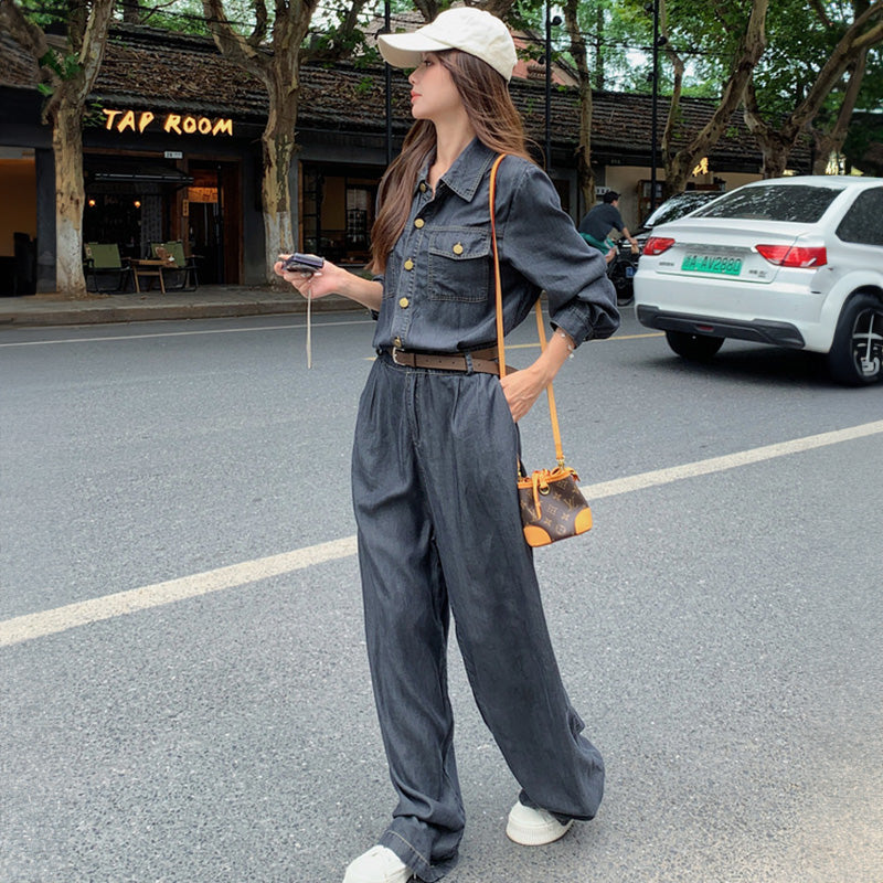 【即納】ベルト付きデニムオールインワン