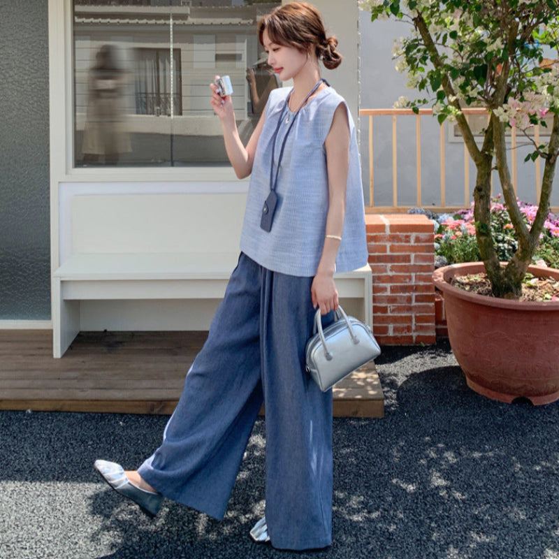 ノースリーブトップス×ワイドパンツセット