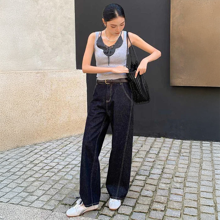 ハイウエストワイドストレートデニムパンツ