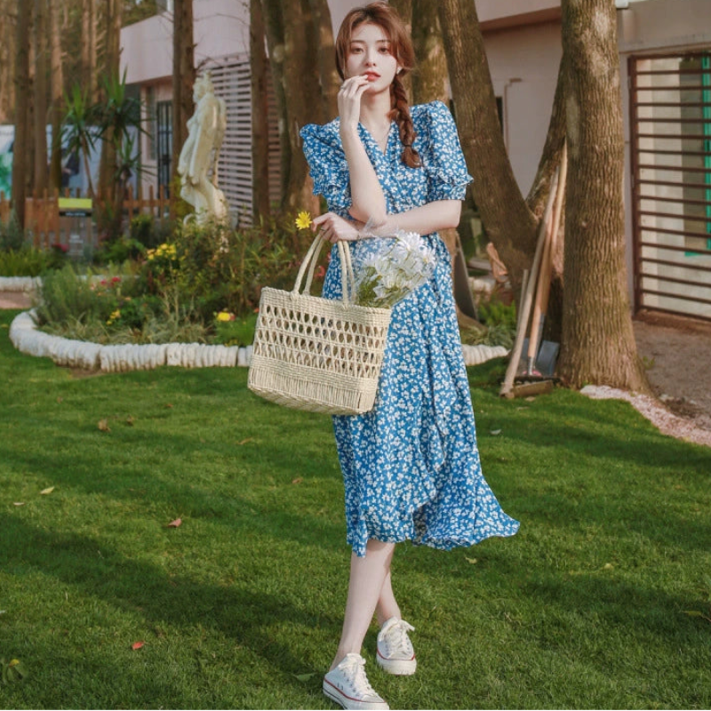 小花柄カシュクールワンピース