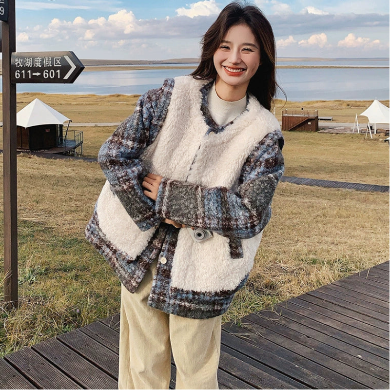 ボアベスト×中綿入りツイードジャケット