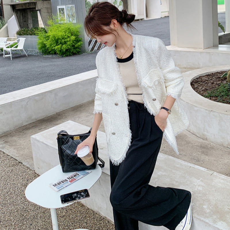 フリンジツイードホワイトジャケット