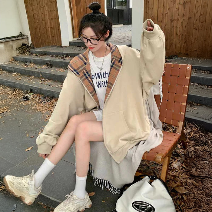 フード裏チェックパーカー(2colors)