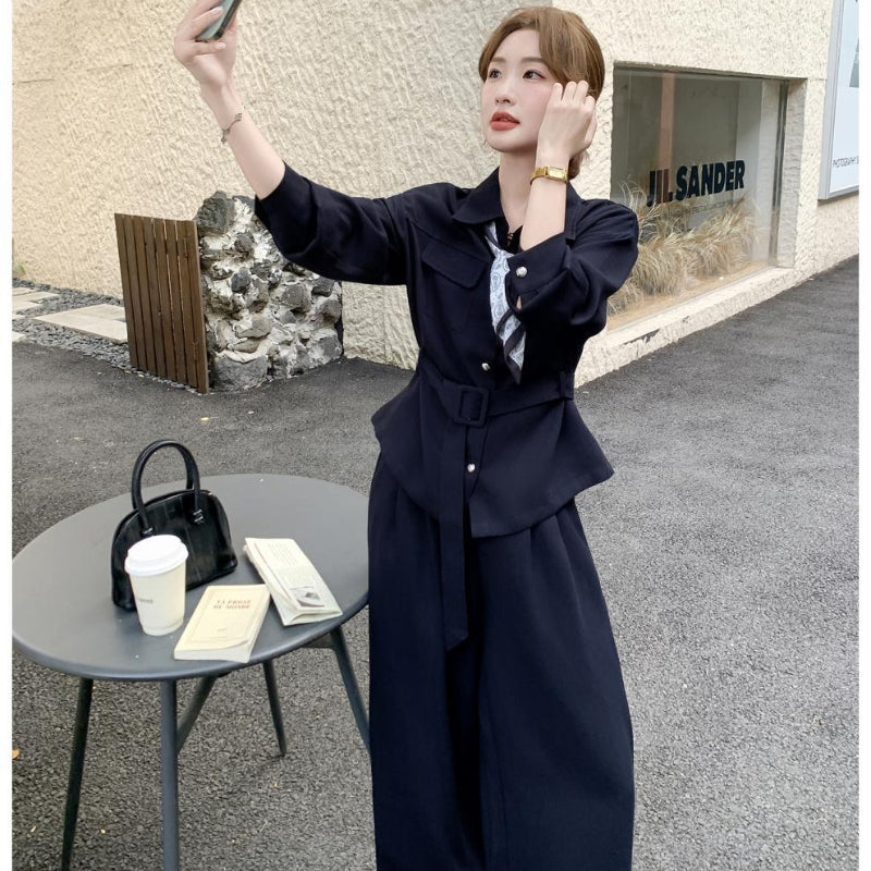 ウエストベルトシャツ×ワイドパンツセットアップ(2colors)