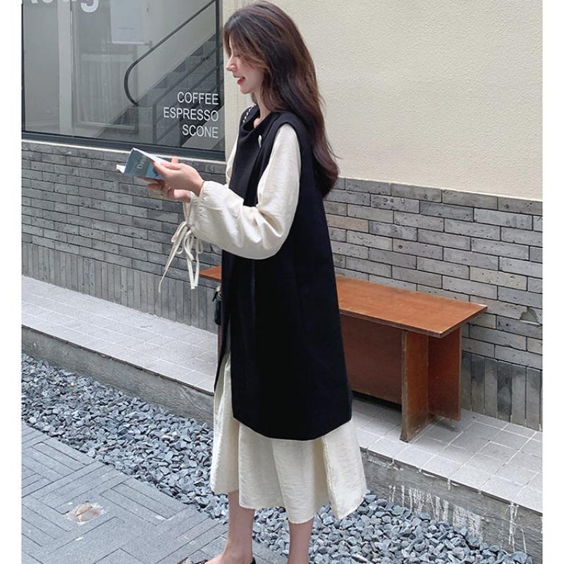 ロングベスト×ワンピースレイヤードセット