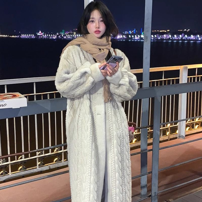 ケーブルデザインロングコート(2colors)