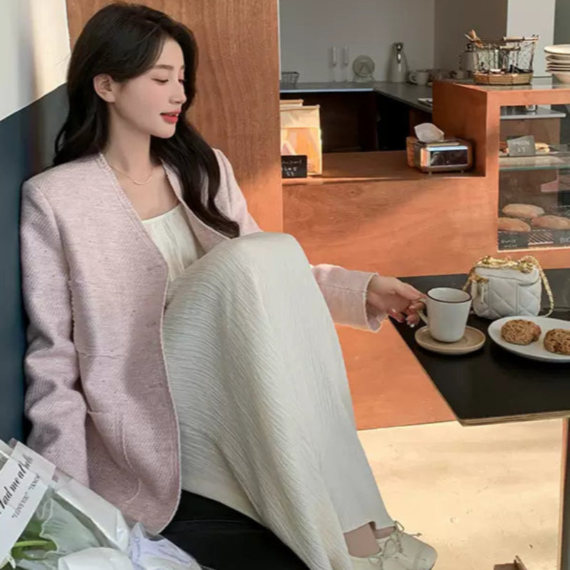 エレガントノーカラーツイードジャケット(3colors)