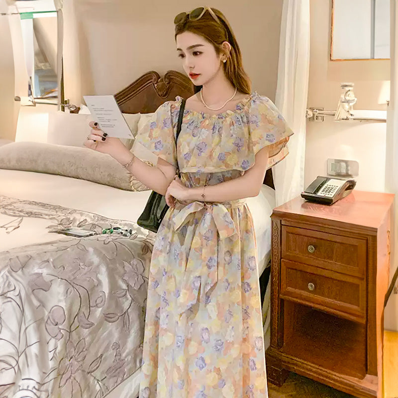 2wayオフショルダーフラワープリントワンピース