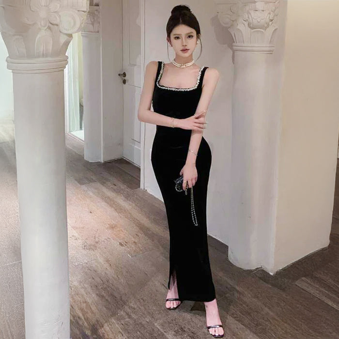 ジュエルラインスリットベロアワンピース