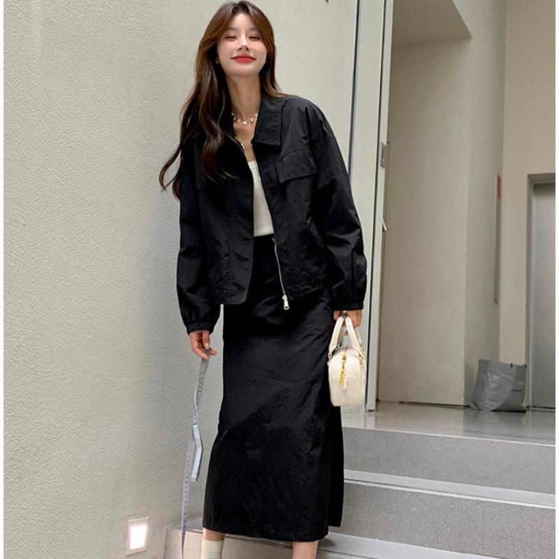 テックダブルポケットブルゾン×ロングスカートセットアップ