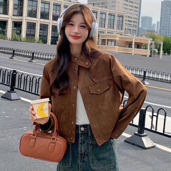 スタンドカラースエードワークジャケット(2colors)